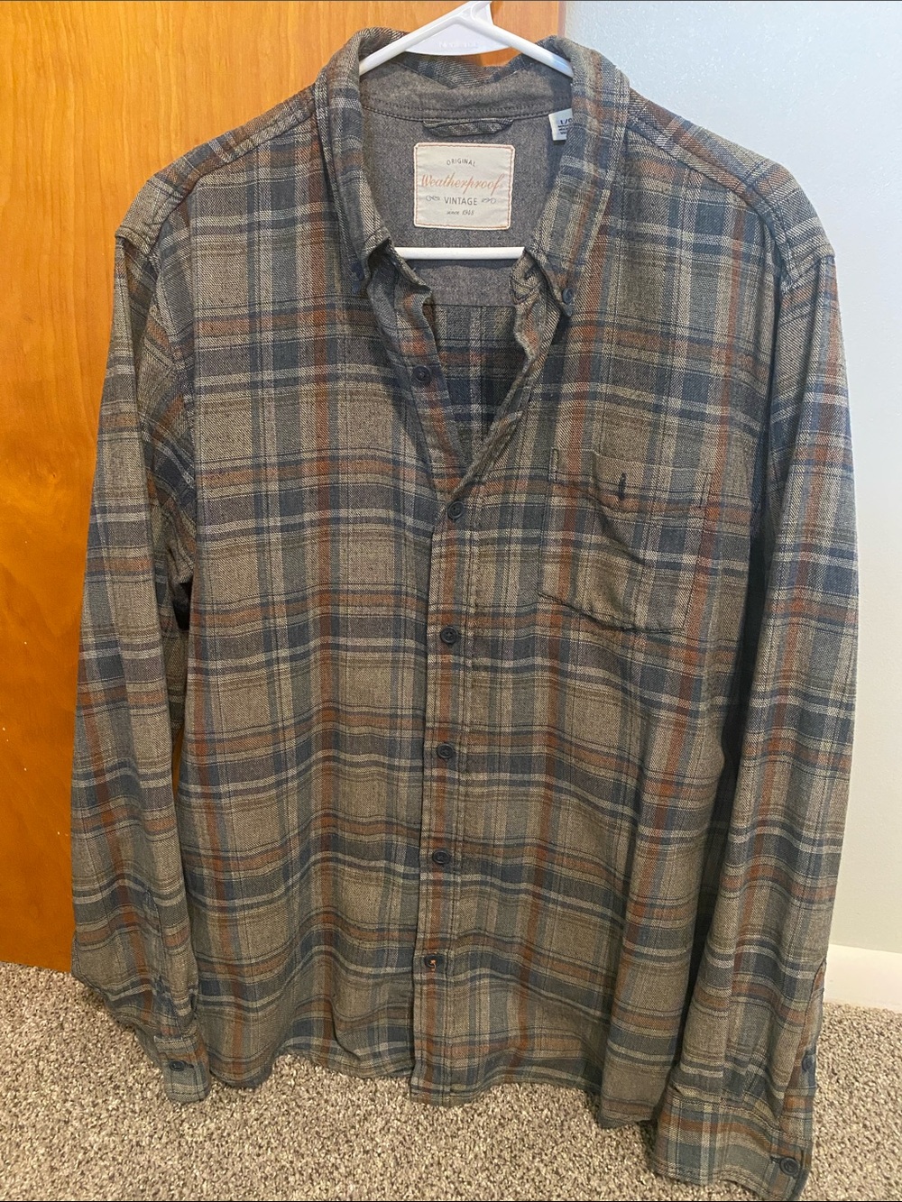 Weatherproof Men's Plaid Button-Down Shirt in Gray and Brown